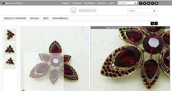 Gokoco product pages feature large, zoom ready images